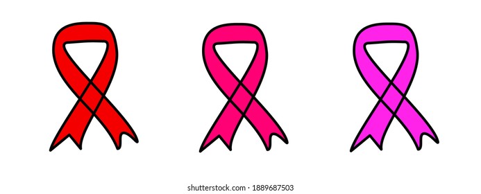 illustration for the many color ribbon symbol of cancer, breats cancer, red, pink, purple, etc, world cancer day