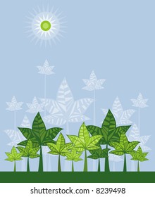 Illustration with many color trees, vector illustration