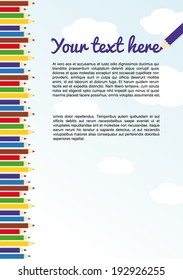 Illustration of many colored crayons and you text on sky (vector)