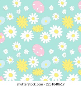 Ilustración de muchos huevos de Pascua decorados con colores y motivos de fondo de flores, rojo, amarillo, verde, azul, brillante y pastel