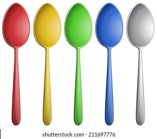 Illustration of many different color spoons