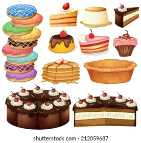 Illustration of many different desserts