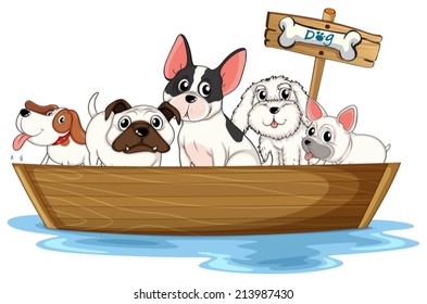 Illustration of many dogs on a boat