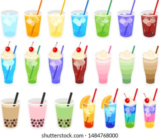 Illustration of many drinks.Simple illustrations useful for menus, web design, signage design, etc.