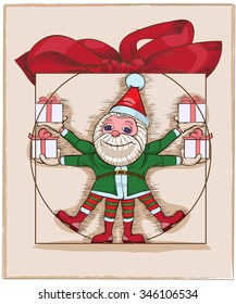 Illustration of many elfs with presents.Vector  illustration