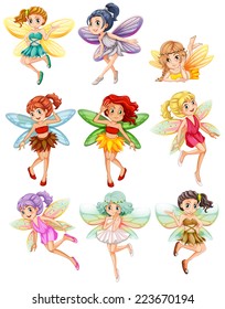 Illustration of many fairies flying