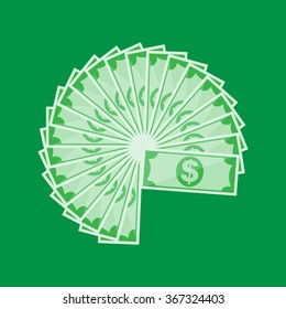 The illustration of many green dollars in  flat style