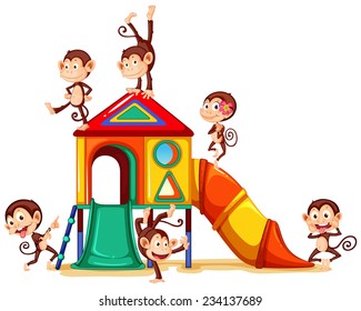 Illustration of many monkeys having fun on a slide