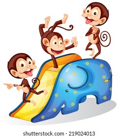Illustration of many monkeys on a slide