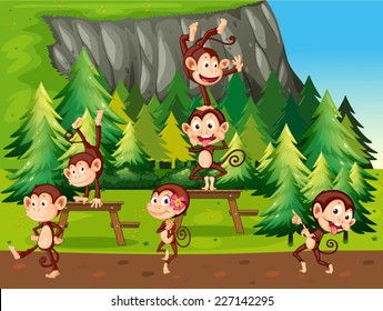 illustration of many monkeys in the park