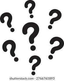 An illustration with many question marks floating around.