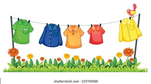 Illustration of many shirts hanging on a line