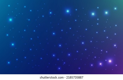 Illustration Of Many Stars Shining In The Night Sky. Blue, Green And Purple Skies