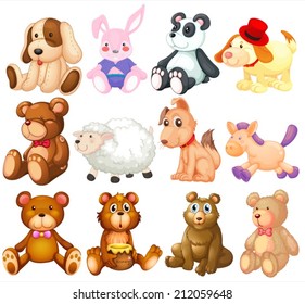 Illustration many stuffed animals