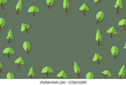 Illustration of many of trees on green background, You can add your text in the middle