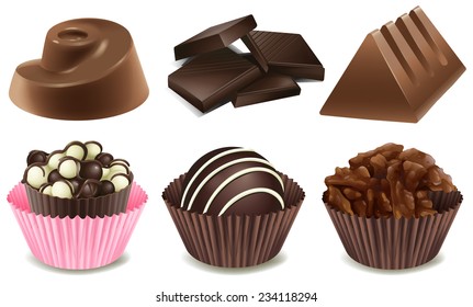 Illustration of many types of chocolate