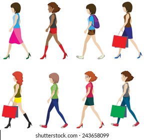 Illustration of many women walking