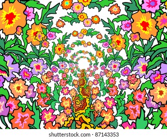 Illustration of many-colored flowers background