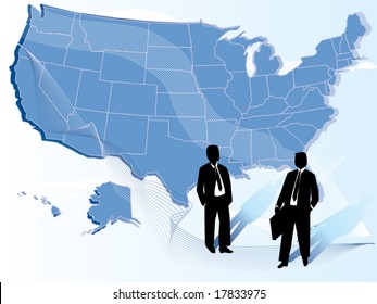 Illustration of map and business men.
