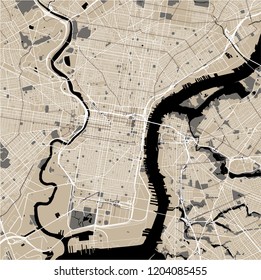 illustration map of the city of Philadelphia, Pennsylvania, USA