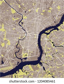 illustration map of the city of Philadelphia, Pennsylvania, USA