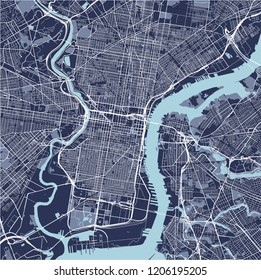 illustration map of the city of Philadelphia, Pennsylvania, USA