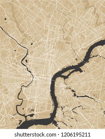 illustration map of the city of Philadelphia, Pennsylvania, USA