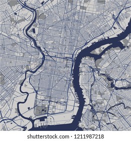 illustration map of the city of Philadelphia, Pennsylvania, USA