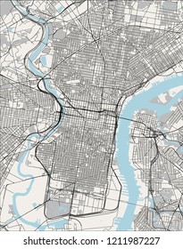 illustration map of the city of Philadelphia, Pennsylvania, USA