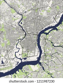 illustration map of the city of Philadelphia, Pennsylvania, USA