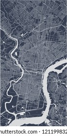 illustration map of the city of Philadelphia, Pennsylvania, USA