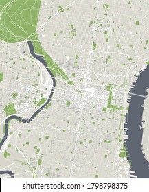 illustration map of the city of Philadelphia, Pennsylvania, USA