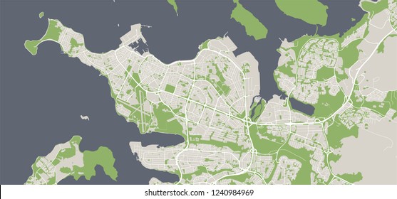 illustration map of the city of Reykjavik, Capital Region, Iceland