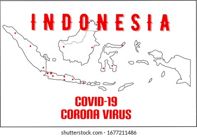 Illustration of a map of the corona virus outbreak (Covid-19) in Indonesia as of March 19, 2020.