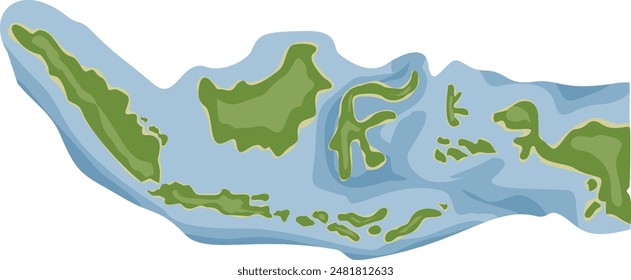 Illustration of map of Indonesian islands, hand drawn map of Indonesia