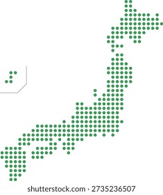 Illustration of a map of Japan with green dots