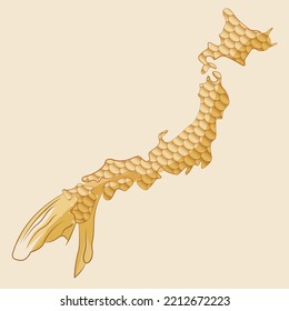 Illustration map of Japan with koi scale and tail