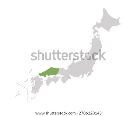 Illustration of a map of Japan with only the Chugoku region highlighted in green