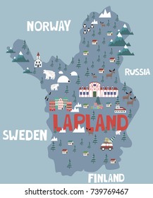 Illustration Map Of Lapland. Vector Illustration