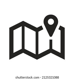 Ilustración de mapa, ubicación, punto de interés. Iconos sólidos, glifos, siluetas.
