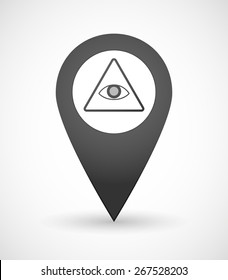 Illustration of a map mark icon with an All Seeing Eye sign