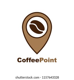 Illustration of a map mark icon with a coffee bean. Coffee point logo isolated on white background. Vector design elements, business signs, labels, badges, logos, identity and other branding object