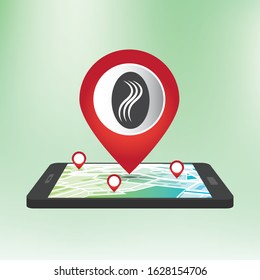 Illustration of a map mark icon with a coffee bean