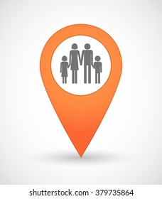 Illustration of a map mark icon with a conventional family pictogram