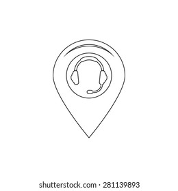 Illustration of a map mark icon with a ear phones
