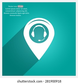 Illustration of a map mark icon with a ear phones