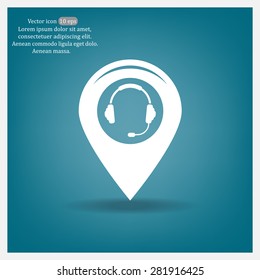 Illustration of a map mark icon with a ear phones