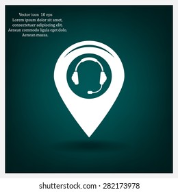 Illustration of a map mark icon with a ear phones