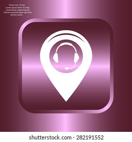 Illustration of a map mark icon with a ear phones