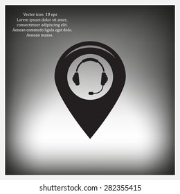 Illustration of a map mark icon with a ear phones